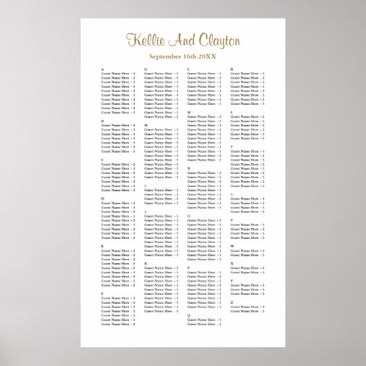 200 Simple Wedding Seating Chart Poster (Voorkant)