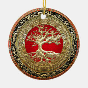 [200] Treasure Trove: Celtic Tree of Life [Gold] Keramisch Ornament