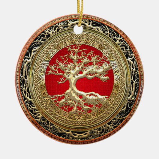 [200] Treasure Trove: Celtic Tree of Life [Gold] Keramisch Ornament (Voorkant)
