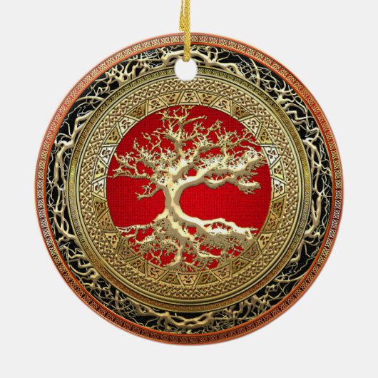 [200] Treasure Trove: Celtic Tree of Life [Gold] Keramisch Ornament (Achterkant)