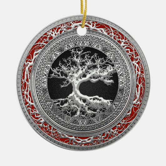 [200] Treasure Trove: Celtic Tree of Life [Silver] Keramisch Ornament (Voorkant)