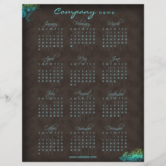 2010 Agenda bloemendesign blauw groen bruin flyer (Voorkant)