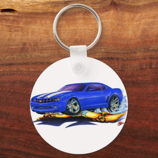 2010 Camaro Blue-White Car Sleutelhanger (Voorkant)