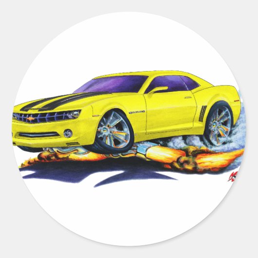 2010 Camaro Yellow-Black Car Ronde Sticker (Voorkant)