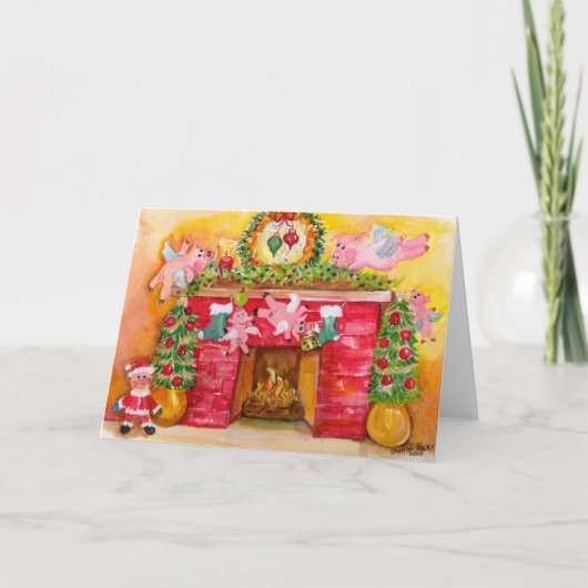 2010 verfraaien de Vliegende Varkens Haard & Huis Feestdagen Kaart (Voorkant)