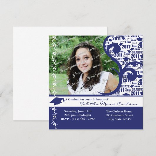 2011 Afstuderen Cap Foto / Navy Blue Aankondiging (Voorkant / Achterkant)