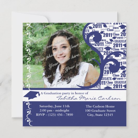 2011 Afstuderen Cap Foto / Navy Blue Aankondiging (Voorkant)