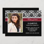 2011 Black Damask Photo Afstuderen Invitation Kaart (Voorkant / Achterkant)