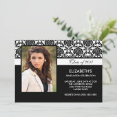 2011 Black Damask Photo Afstuderen Invitation Kaart (Staand voorkant)