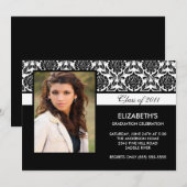 2011 Black Damask Photo Afstuderen Invitation Kaart (Voorkant / Achterkant)