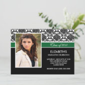 2011 Black Damask Photo Afstuderen Invitation Kaart (Staand voorkant)