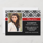 2011 Black Damask Photo Afstuderen Invitation Red Kaart (Voorkant)