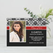 2011 Black Damask Photo Afstuderen Invitation Red Kaart (Staand voorkant)