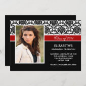 2011 Black Damask Photo Afstuderen Invitation Red Kaart (Voorkant / Achterkant)