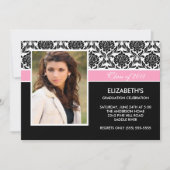 2011 Black Damask Photo Afstuderen Invitation roze Kaart (Voorkant)