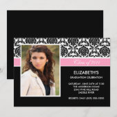 2011 Black Damask Photo Afstuderen Invitation roze Kaart (Voorkant / Achterkant)