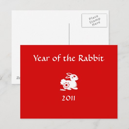 2011 Jaar van het Konijn Chinees Papercut Briefkaa Feestdagenkaart (Voorkant / Achterkant)
