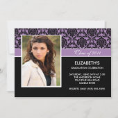 2011 Paarse Damask Foto Afstuderen Invitation Kaart (Voorkant)