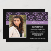 2011 Paarse Damask Foto Afstuderen Invitation Kaart (Voorkant / Achterkant)
