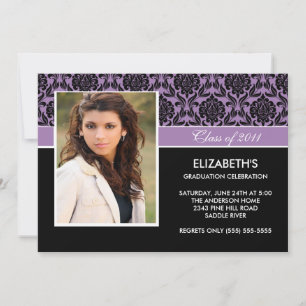 2011 Paarse Damask Foto Afstuderen Invitation Kaart