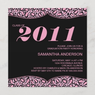 2011 Roze leopard Print Graduation Party nodigt ui Kaart