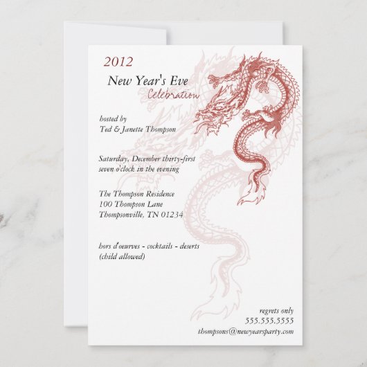 2012 Dragon Uitnodigingen van de Eve-partij van he (Achterkant)