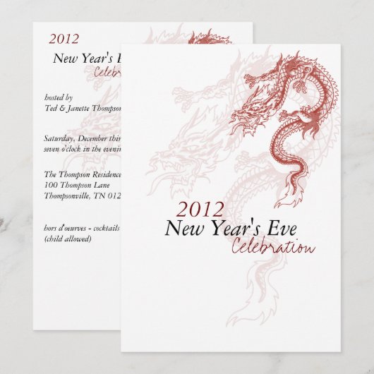 2012 Dragon Uitnodigingen van de Eve-partij van he (Voorkant / Achterkant)