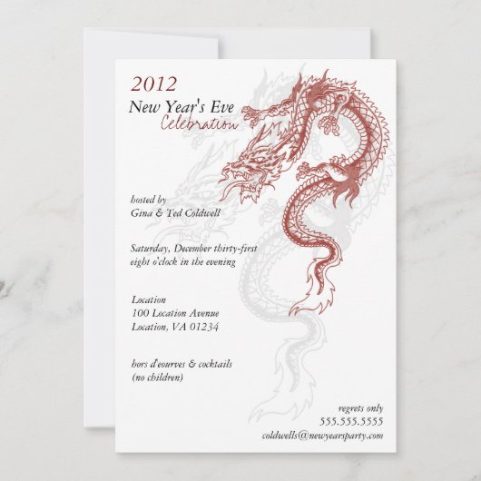 2012 Dragon Uitnodigingen van de Eve-partij van he (Voorkant)