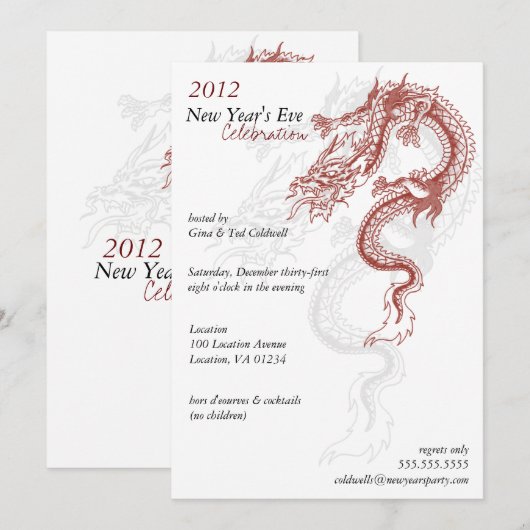 2012 Dragon Uitnodigingen van de Eve-partij van he (Voorkant / Achterkant)