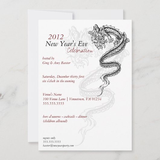 2012 Dragon Uitnodigingen van de Eve-partij van he (Voorkant)