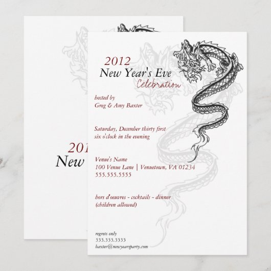 2012 Dragon Uitnodigingen van de Eve-partij van he (Voorkant / Achterkant)