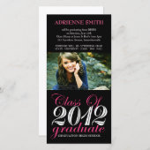 2012 Graduation Party roze Black Invite Kaarten (Voorkant / Achterkant)