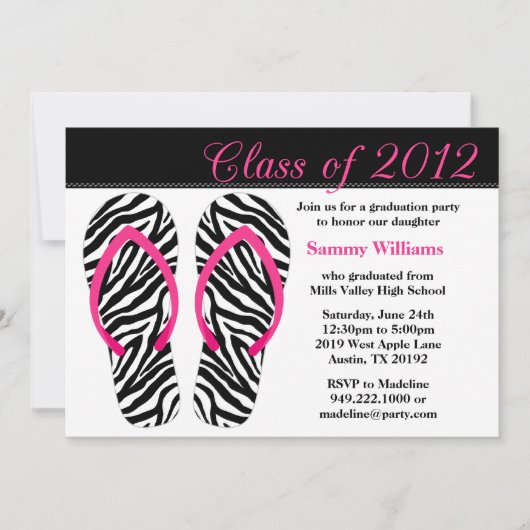 2012 Graduation Party roze Black Zebra Teenslipper Kaart (Voorkant)