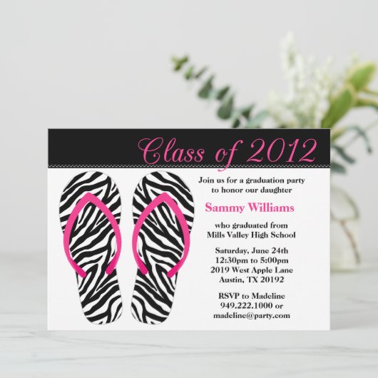 2012 Graduation Party roze Black Zebra Teenslipper Kaart (Staand voorkant)