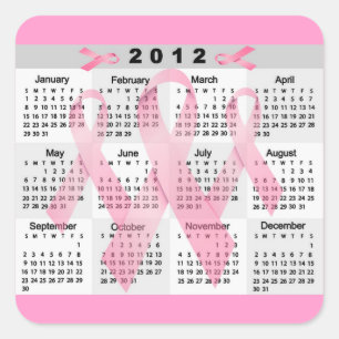 2012 KALENDER ROZE LINTEN BORSTKANKER BEWUSTZIJN VIERKANTE STICKER