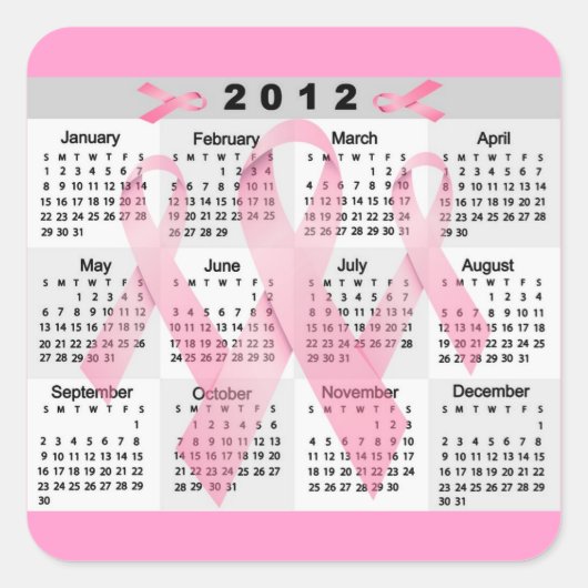 2012 KALENDER ROZE LINTEN BORSTKANKER BEWUSTZIJN VIERKANTE STICKER (Voorkant)
