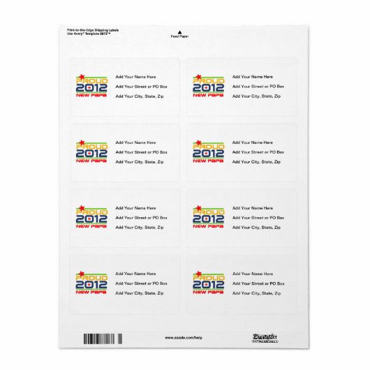 2012 Trots Nieuwe Papa T-shirts en geschenken Etiket (Full Sheet)