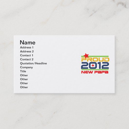 2012 Trots Nieuwe Papa T-shirts en geschenken Visitekaartje (Voorkant)