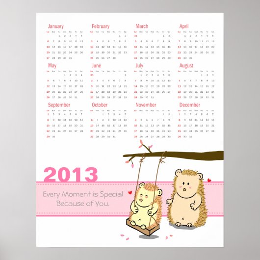 2013 Agenda: Knuffel paar egels op een schommel aa Poster (Voorkant)