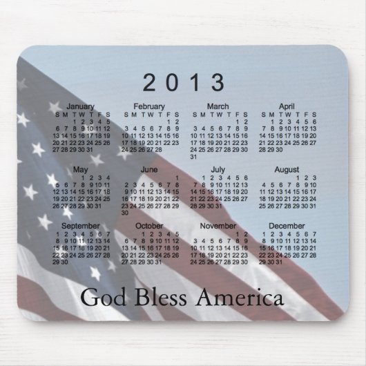 2013 Calendar God Bless America Muismat (Voorkant)