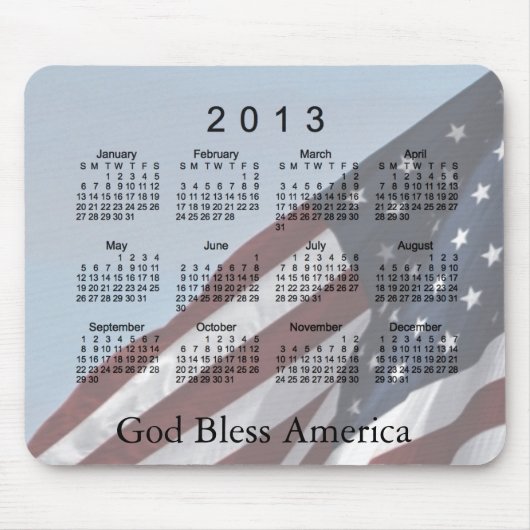 2013 Calendar God Bless America Muismat (Voorkant)