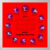 2013 Chinese Zodiac Happy New Year Calendar Rd Bg Poster (Voorkant)