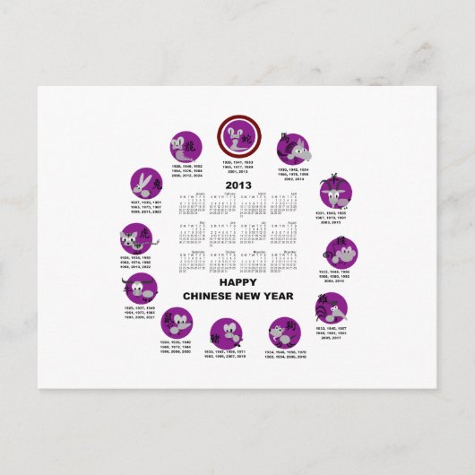 2013 Chinese Zodiac Happy New Year Kalender Feestdagenkaart (Voorkant)