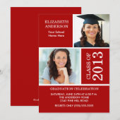 2013 Foto Afstuderen Invitation Red & White Kaart (Voorkant / Achterkant)
