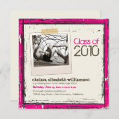 2013 Grunge afstudeeraankondiging (roze) Aankondiging (Voorkant / Achterkant)