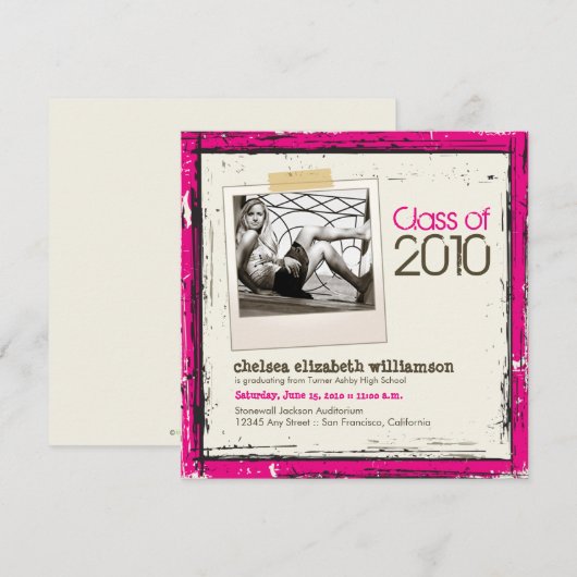 2013 Grunge Afstudeeruitnodiging (roze) Aankondiging (Voorkant / Achterkant)