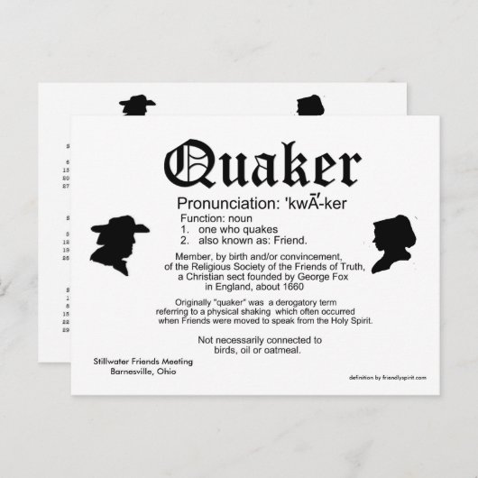 2013 Mini Calendar Definition of a Quaker Briefkaart (Voorkant / Achterkant)