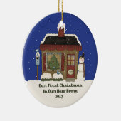 2013 Nieuw kerstfeest Snowman Cabin Keramisch Ornament (Rechts)