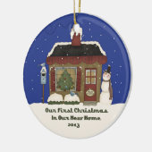 2013 Nieuw kerstfeest Snowman Cabin Keramisch Ornament (Links)