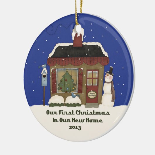 2013 Nieuw kerstfeest Snowman Cabin Keramisch Ornament (Links)